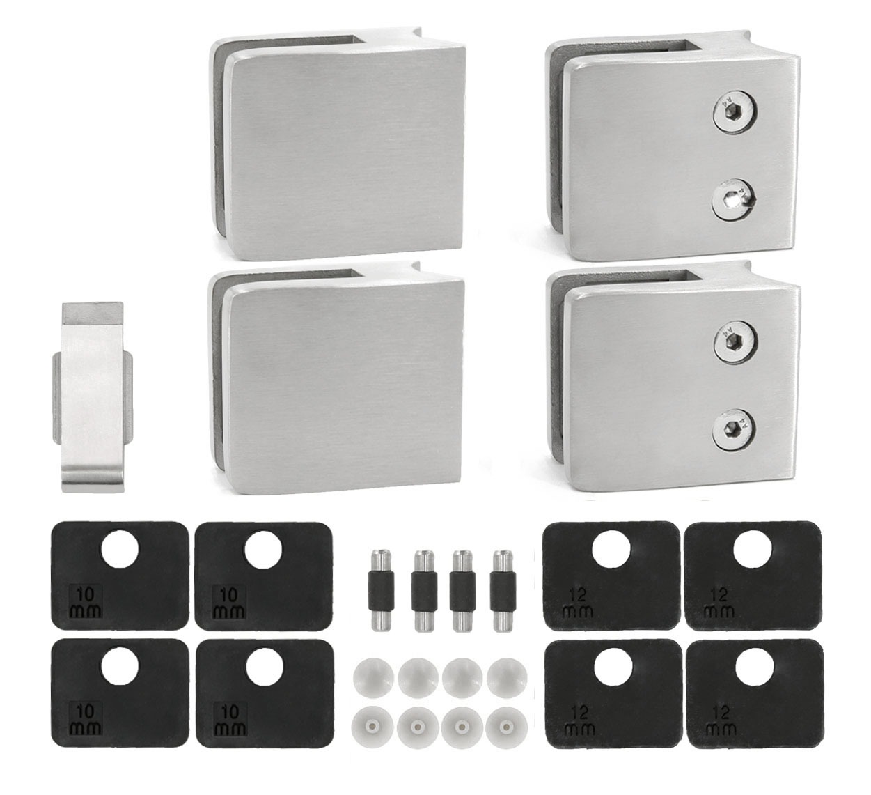 Stainless steel 316 Square Glass Clamp for 3/8" or 1/2" Glass and 2" OD Railing Post, 4Pack (GC