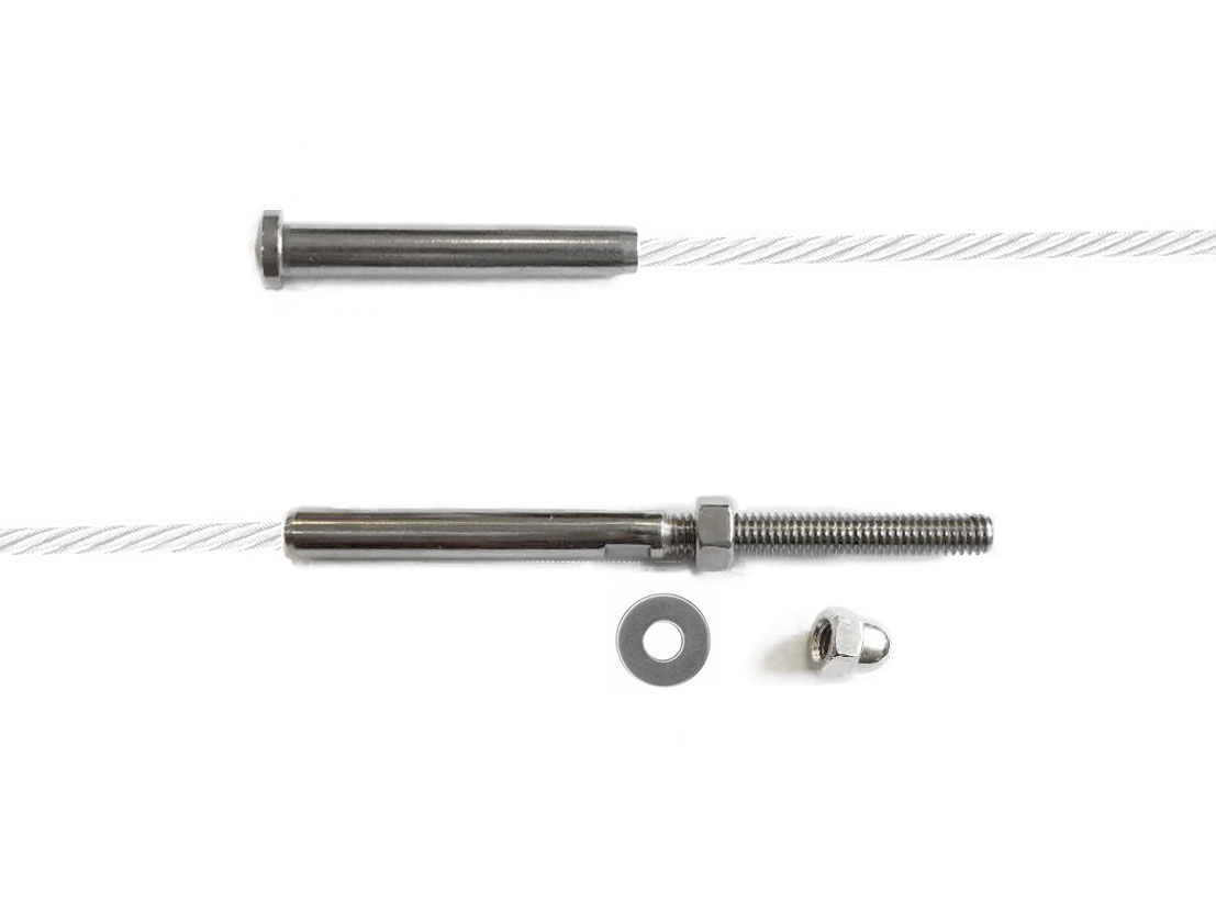 Tensioner Quick Installation Stainless Steel 316 polished 1-Pack Welded Fork Swageless 1-Pack 1/8 Cable Railing Kit Eye Terminal With Wood Screw 2-Pack 