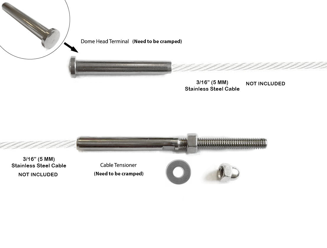 (CBLTT316) Stainless Steel 316 Grade Cable Railing Threaded Stud