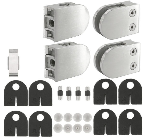 GC-050-R42S Top Hardware Satin Finish 4-Pack Stainless Steel 316 Grade 1-5/8 OD Round Back D Glass Clamp 54 x 40 mm for 3/8-1/4 Tempered Glass or Laminated Glass GC-050-R42S Top Hardware Satin Finish 4-Pack Stainless Steel 316 Grade 1-5/8 OD Round Back D Glass Clamp 54 x 40 mm for 3/8-1/4 Tempered Glass or Laminated Glass