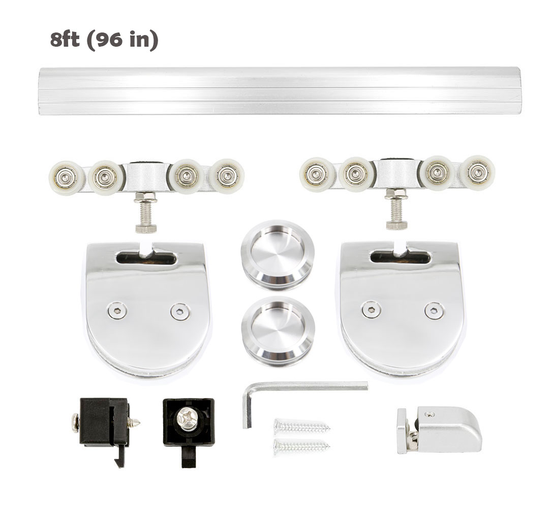Sliding Door Hardware Set Mirror Finish W Glass Clamp 4 8 Ft Aluminum U Track For 3 8 Thickness Glass Shower Door