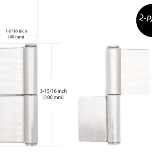 (HIN-10040S) Door Hinge without holes, 3-15/16" x 1-9/16" (100 mm x 40 mm), 2-Pack