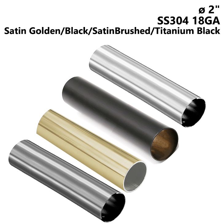 (304-2OD) Stainless Steel 304 Grade Tube 2" OD Round 18 Gauge (2~8 ft), Satin/Black Finish/ Satin Gold/Titanium Black