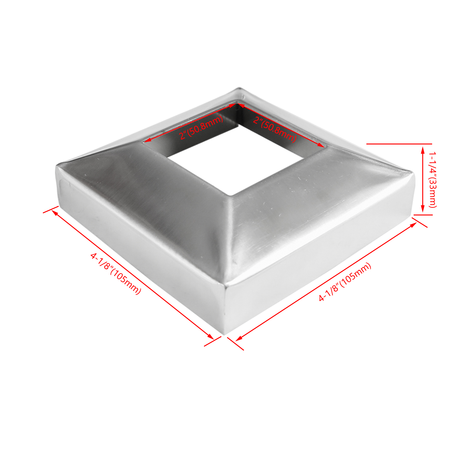 Stainless Steel 316 Grade 4″ x 4″ Base Flange Cover for 2″ x 2″ Post