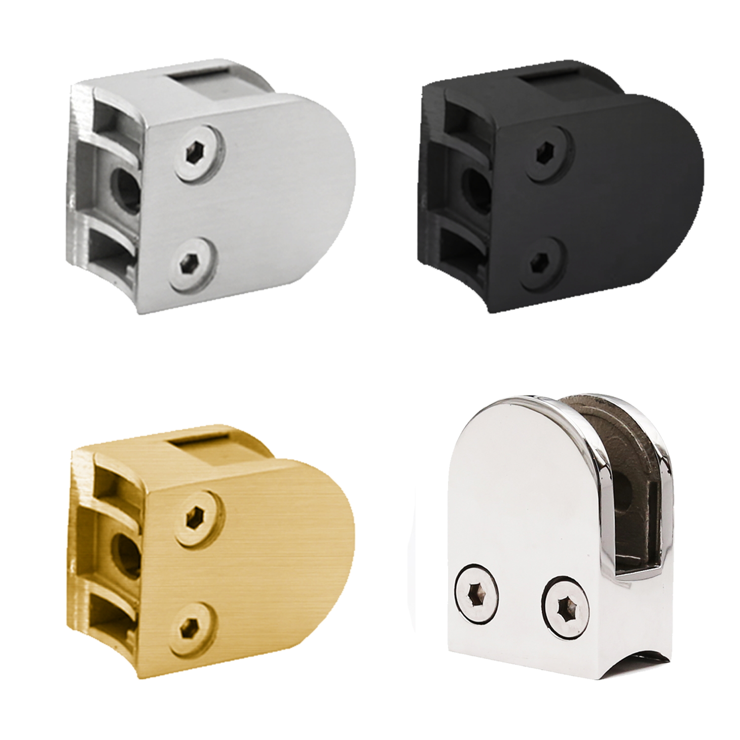 (GC-050-R42_) Stainless Steel 316 Grade 1-5/8" OD Round Back D Glass Clamp 54 x 40 mm for 3/8" - 1/4" Tempered Glass or Laminated Glass