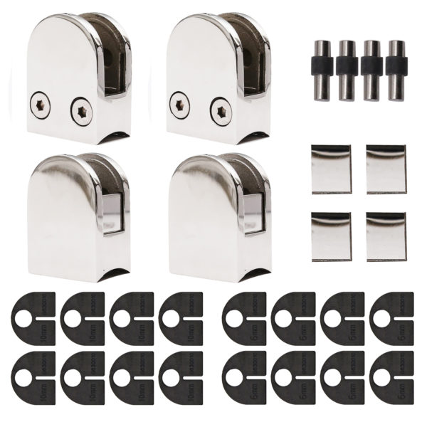 Satin Finish Top Hardware Stainless Steel 316 Grade Heavy Duty 1-5/8 Round Back Glass Clamp for 3/8 or 1/2 Tempered Glass or Laminated Glass GC-063S 4-Pack