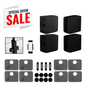 SPECIAL SALES - (GC-055-FB) Stainless Steel 304 Grade Heavy Duty Square Flat Back Glass Clamp 55 x 55 mm for 3/8″ or 1/2″ Tempered Glass or Laminated Glass - Matte Black Finish