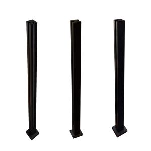 Aluminum Glass Railing Square Post with Spigot Slots and Base for Deck Balusters, Balcony, Patio, and Stairs – Suitable for 1/2" Glass Thickness (ALU-SQP_-42-B)